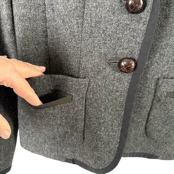 J.Crew 100% Wool 2-Button Blazer Jacket Charcoal Gray with Black Piping, Size 2 - Picture 6 of 9